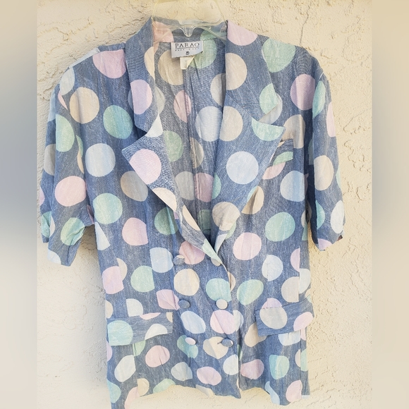 Parao Vintage Polka dots 80s 90s blouse vest size Large - Picture 1 of 8